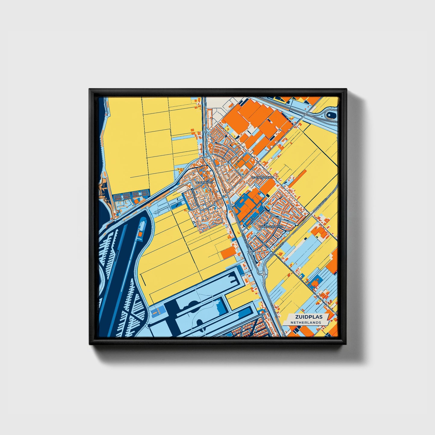 Zuidplas Netherlands Colorful City Map Canvas Print • Black Framed