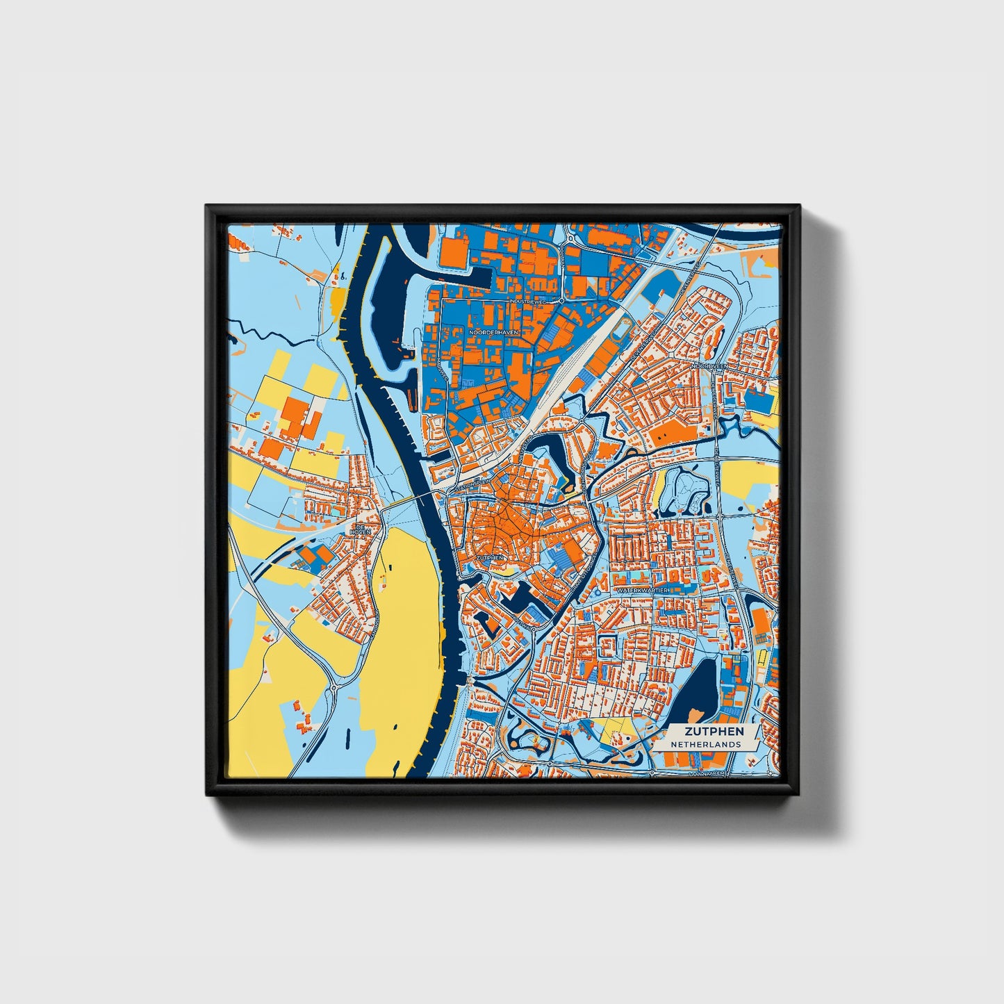 Zutphen Netherlands Colorful City Map Canvas Print • Black Framed