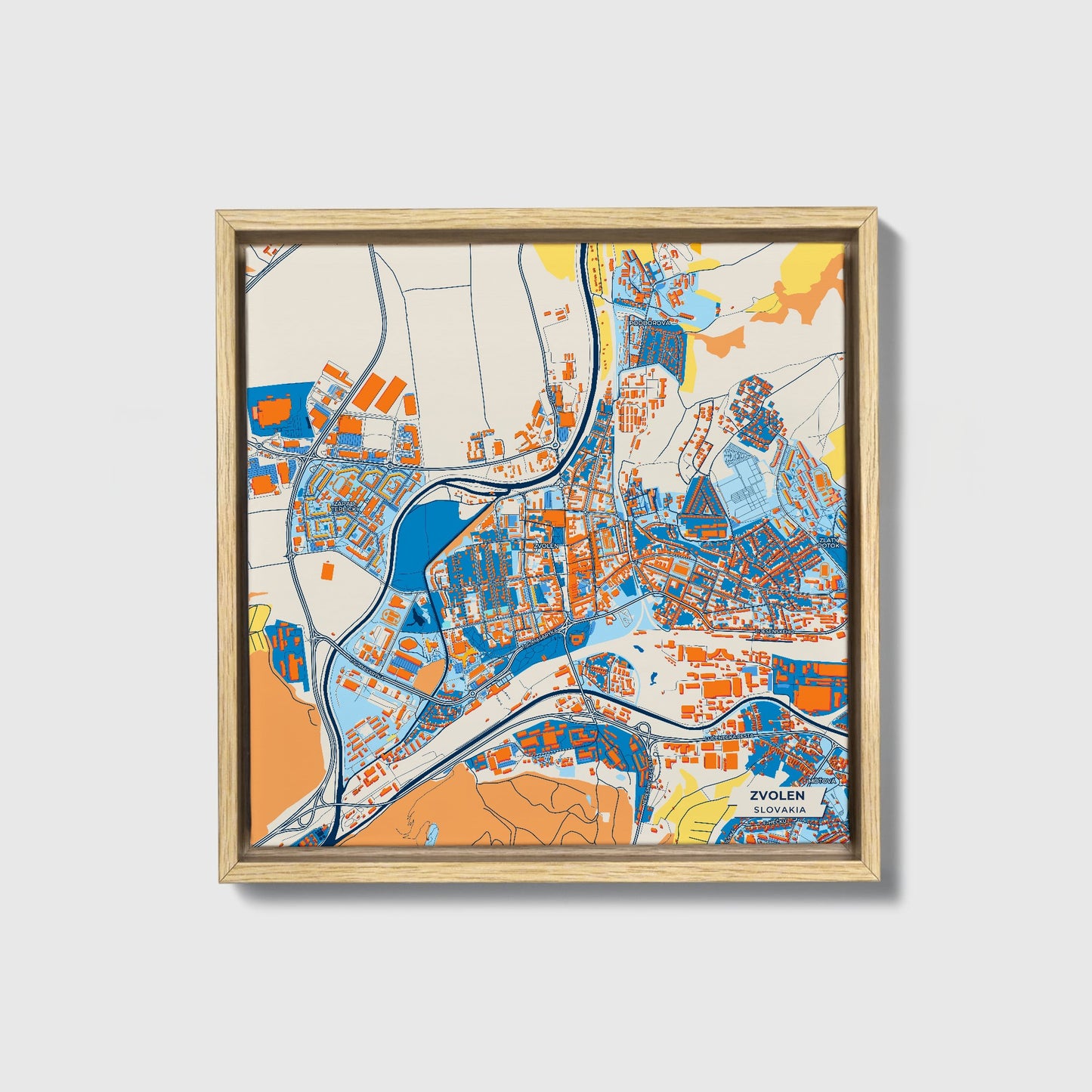 Zvolen Slovakia Colorful City Map Canvas Print • Natural Wooden Framed