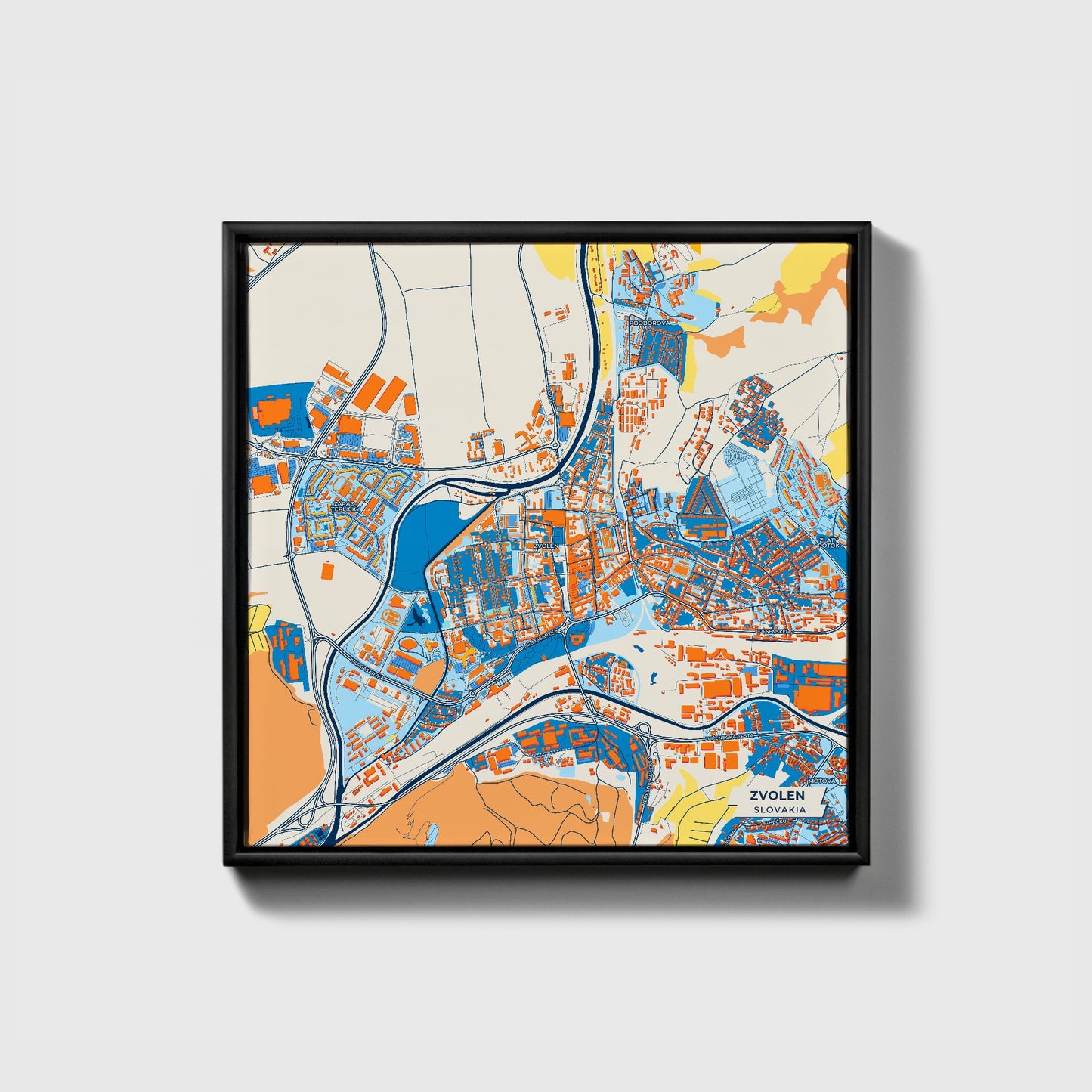 Zvolen Slovakia Colorful City Map Canvas Print • Black Framed