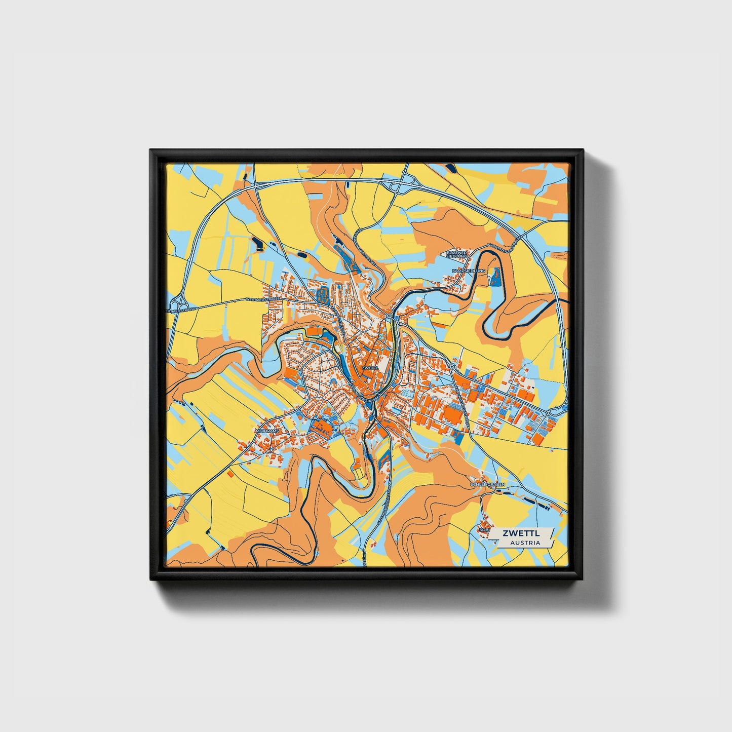 Zwettl Austria Colorful City Map Canvas Print • Black Framed