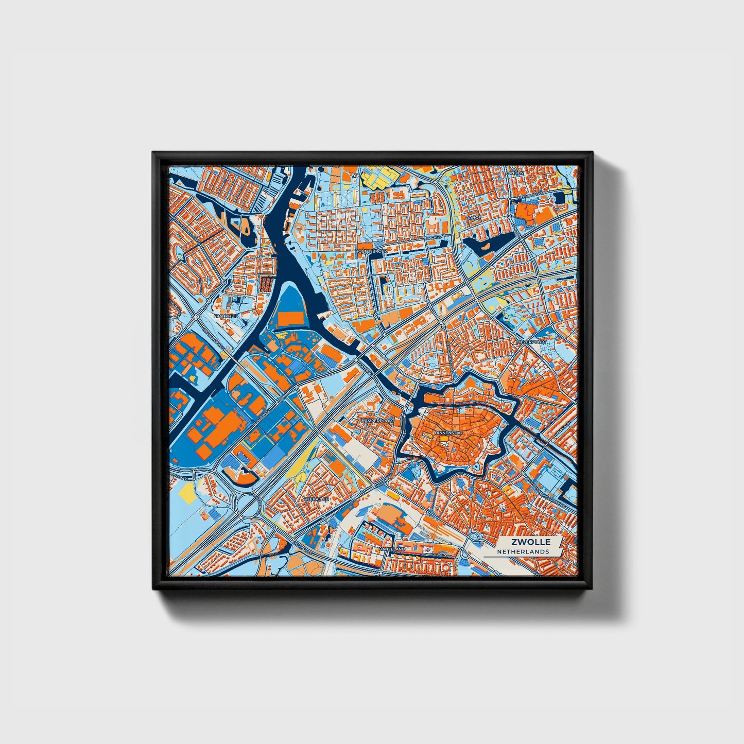 Zwolle Netherlands Colorful City Map Canvas Print • Black Framed