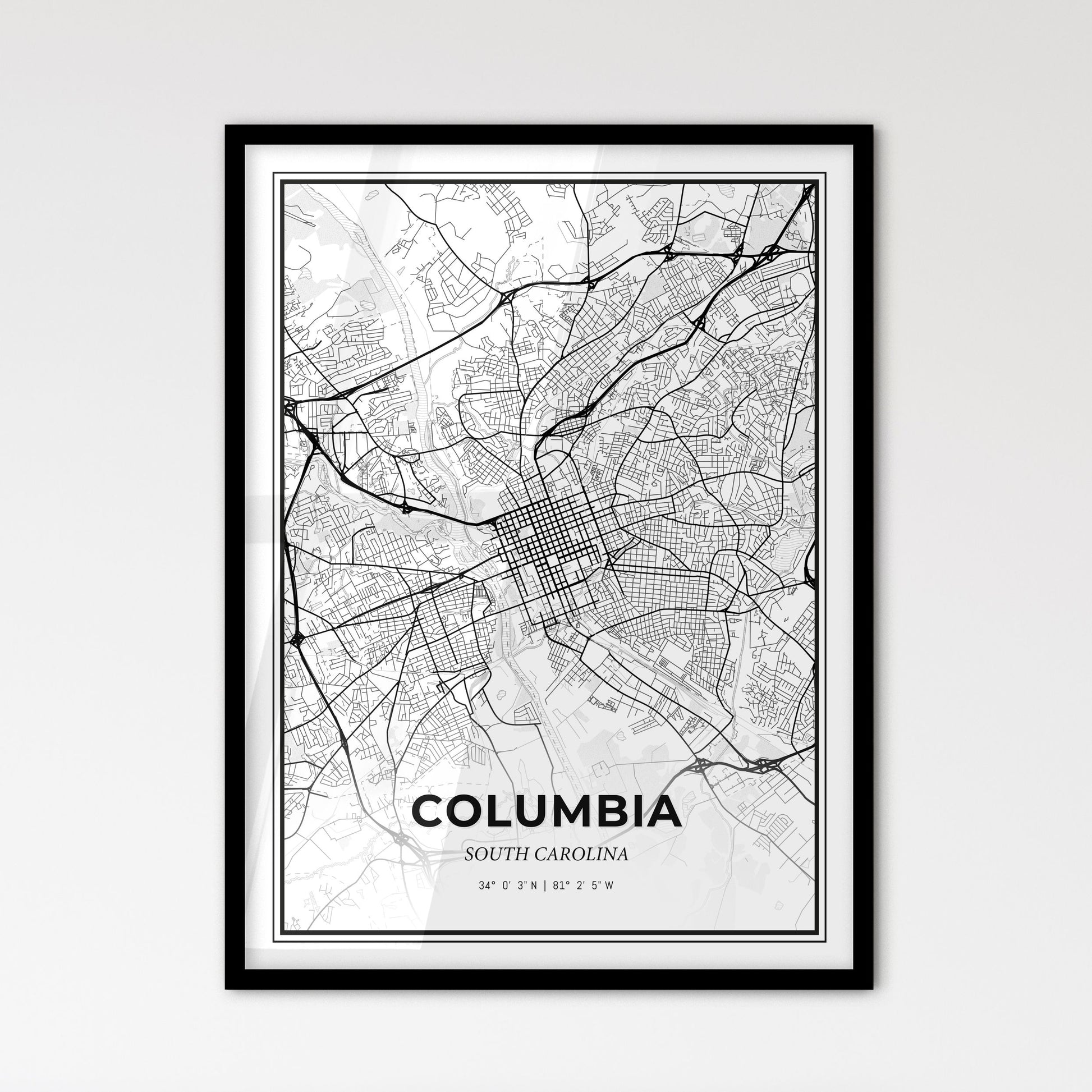 Columbia South Carolina - Scandinavian Style City Map for Modern Home Decor