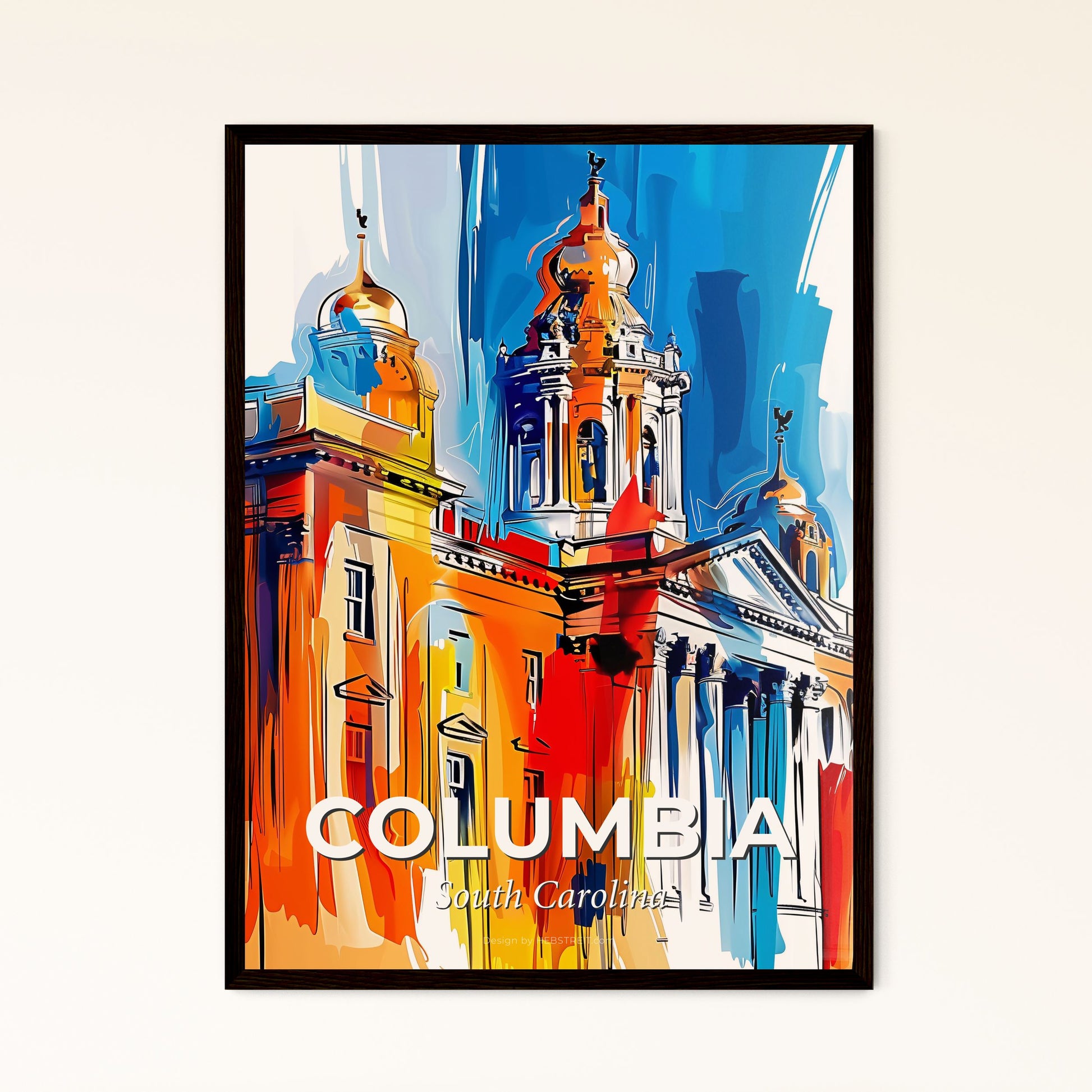 Vibrant Columbia, South Carolina - A Painting Of A Building With A Colorful Background