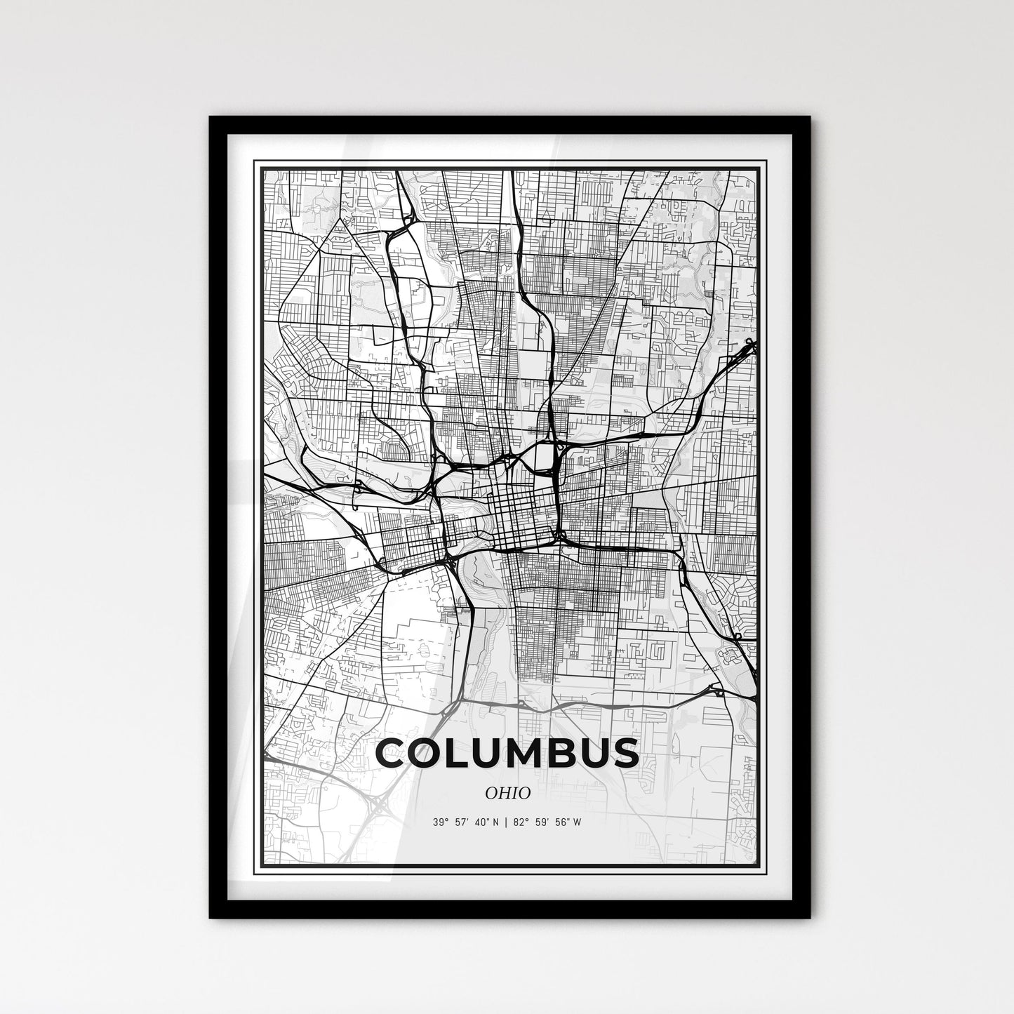 Columbus Ohio - Scandinavian Style City Map for Modern Home Decor