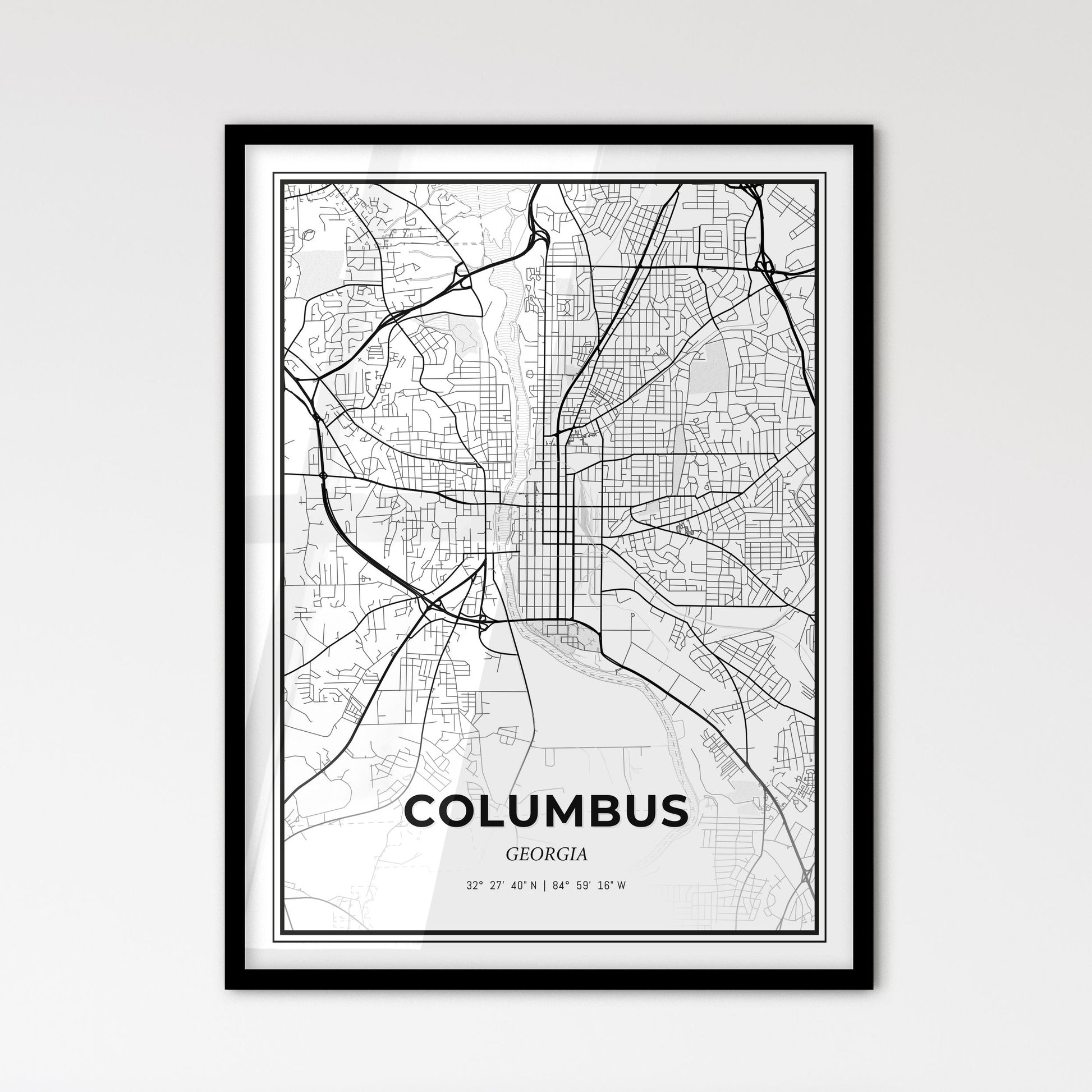 Columbus Georgia - Scandinavian Style City Map for Modern Home Decor