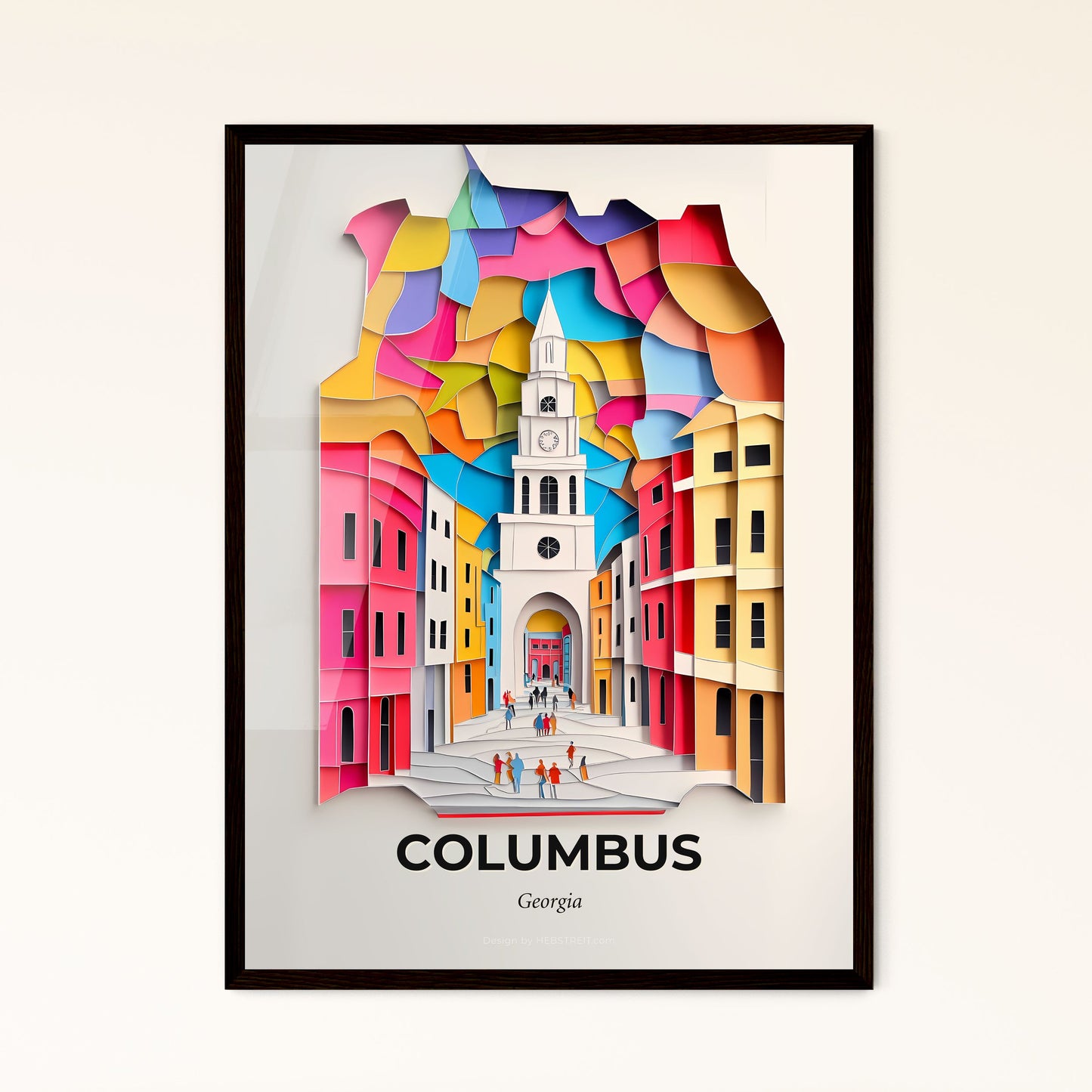 Vivid Columbus, Georgia - a colorful city with a clock tower and people walking