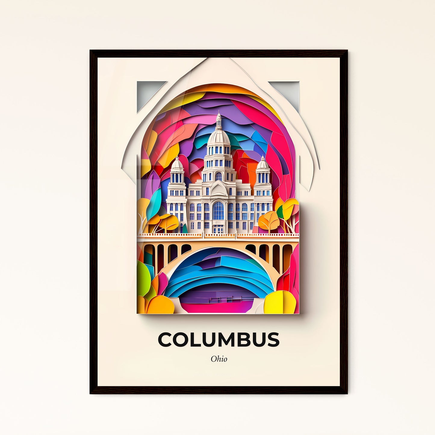 Vivid Columbus, Ohio - a paper cut of a building with a bridge