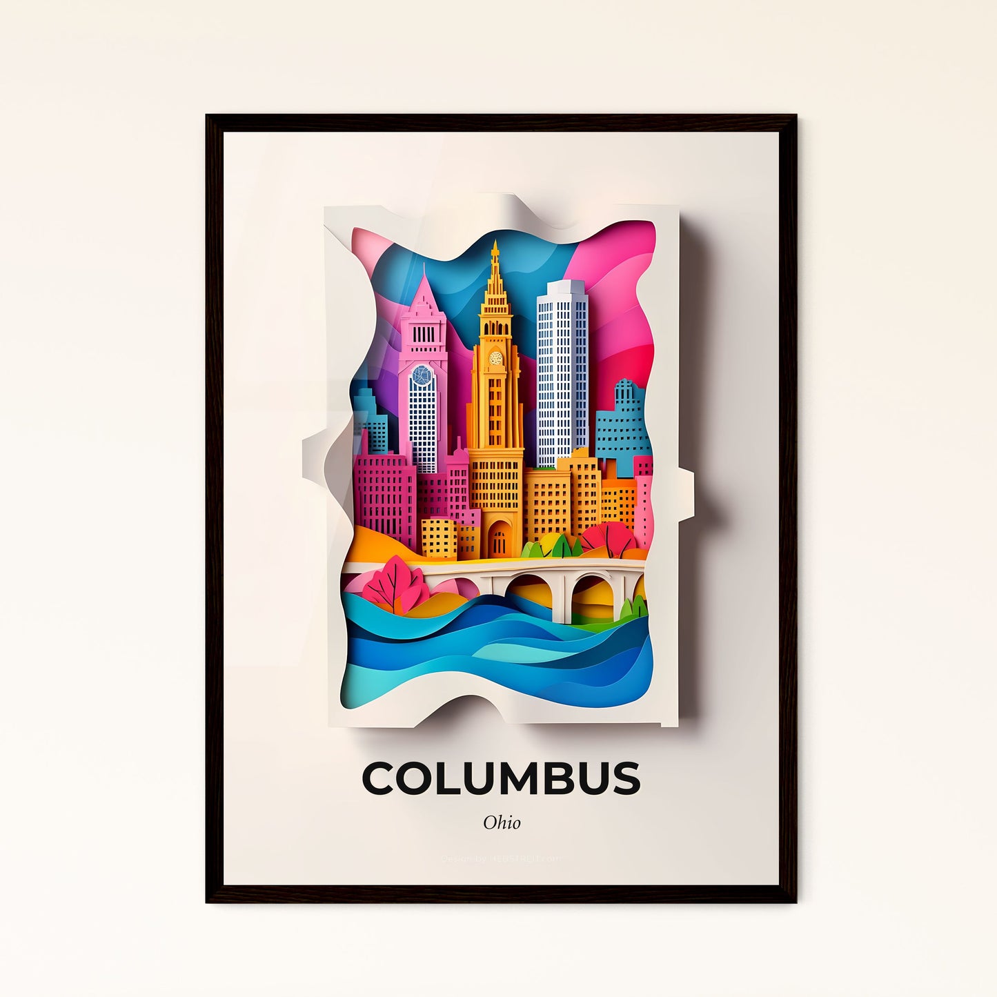 Vivid Columbus, Ohio - a paper cut of a city with a bridge