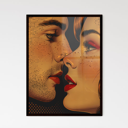 Comic Strip Comic Book Girl Kissing, Tattoo Artwork, Distinct 1970s Style, Vibrant Retro Painting with Textured Halftone Effects, Yellow & Black Default Title