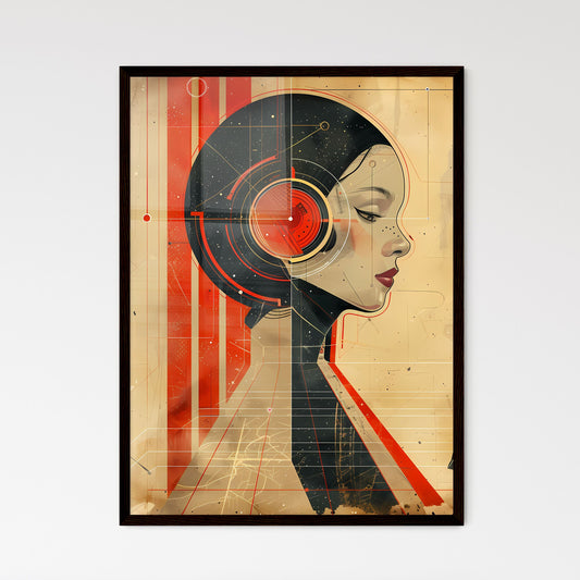 Vibrant Post-War Italian Poster Style Painting of a Woman Wearing Headphones for Technology Sector Promotion Default Title
