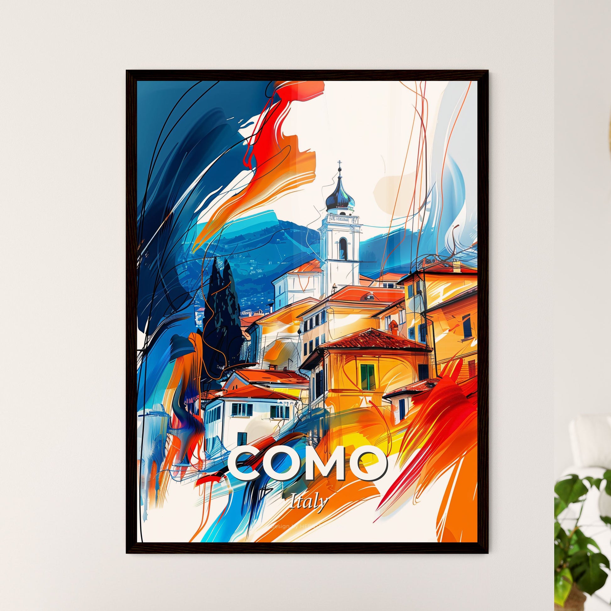 Vibrant Como, Italy - A Painting Of A Colorful Town