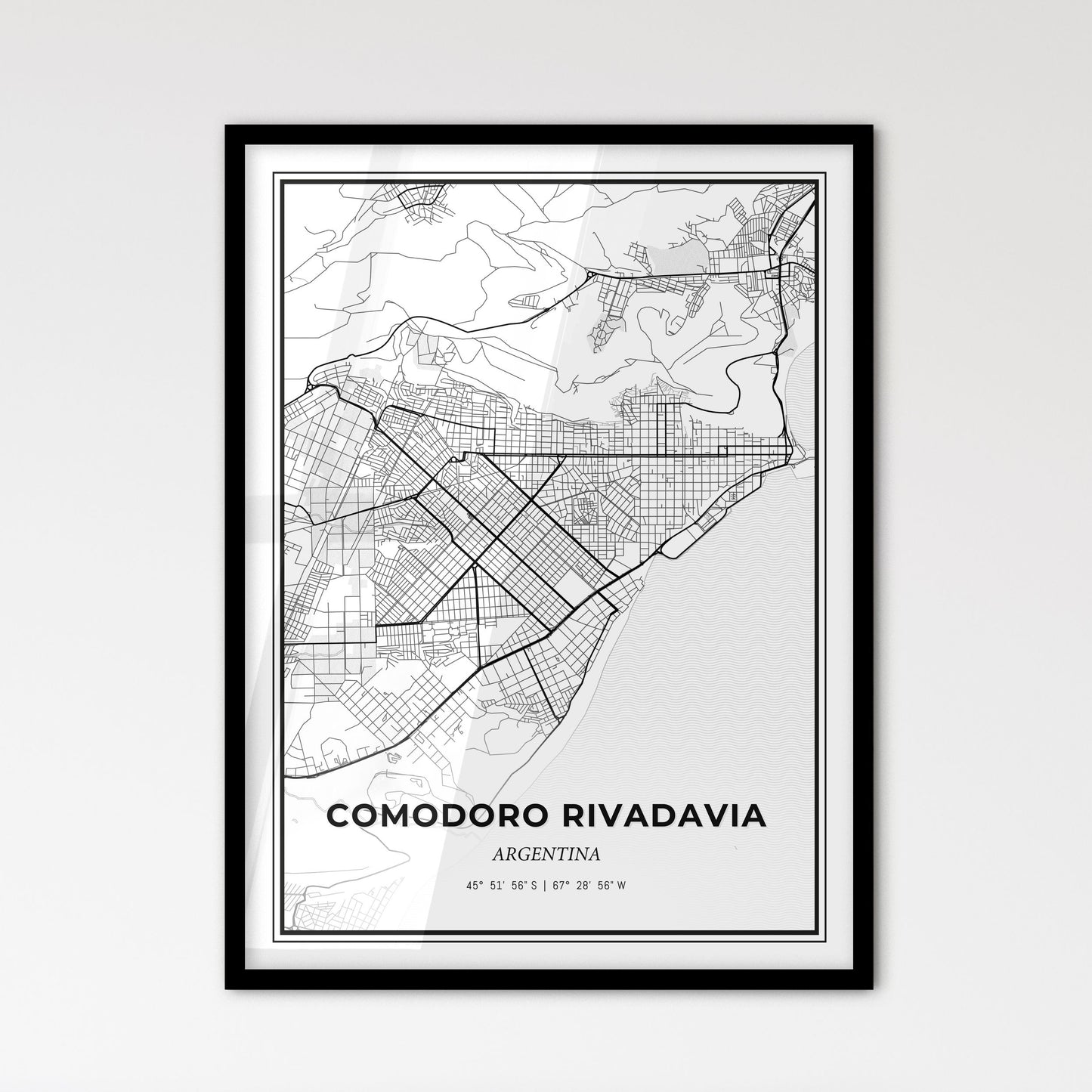 Comodoro Rivadavia Argentina - Scandinavian Style City Map for Modern Home Decor