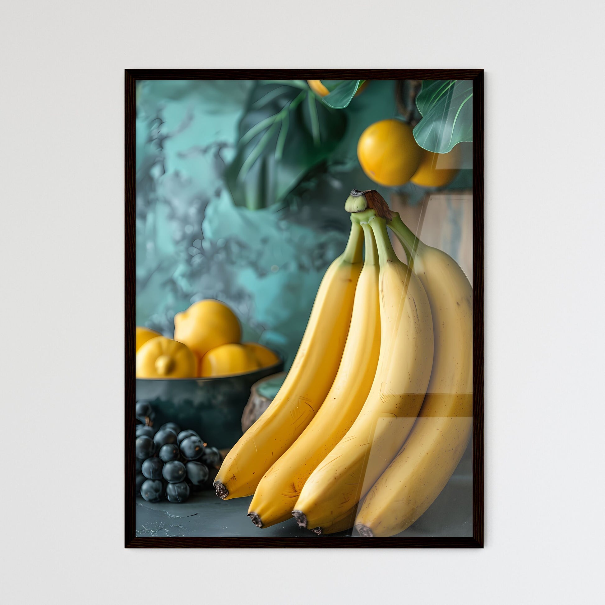 Rustic Table with Bananas, Variety of Banana Foods, Light Green Wall, Painting, Art Default Title