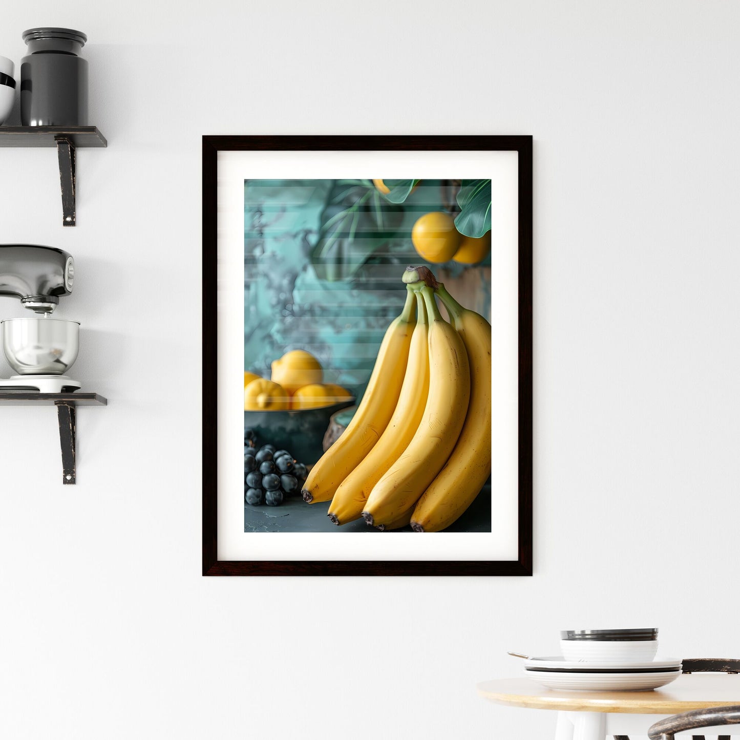 Rustic Table with Bananas, Variety of Banana Foods, Light Green Wall, Painting, Art Default Title