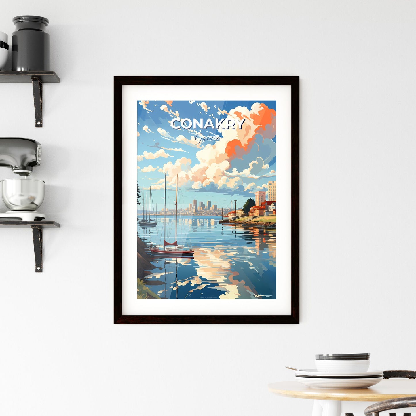 Vibrant Cityscape Painting of Conakry Guinea Featuring Skyline and Water Default Title