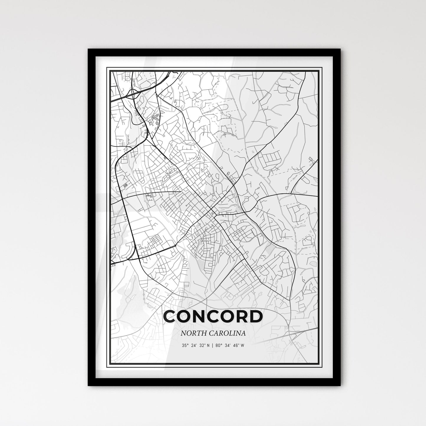 Concord North Carolina - Scandinavian Style City Map for Modern Home Decor