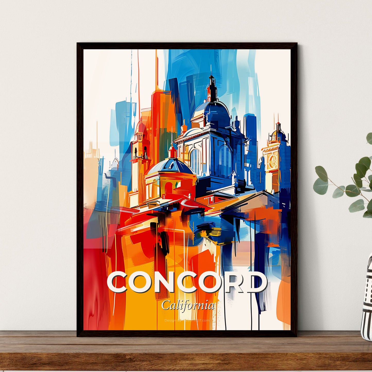 Vibrant Concord, California - A Painting Of A Building With Colorful Buildings