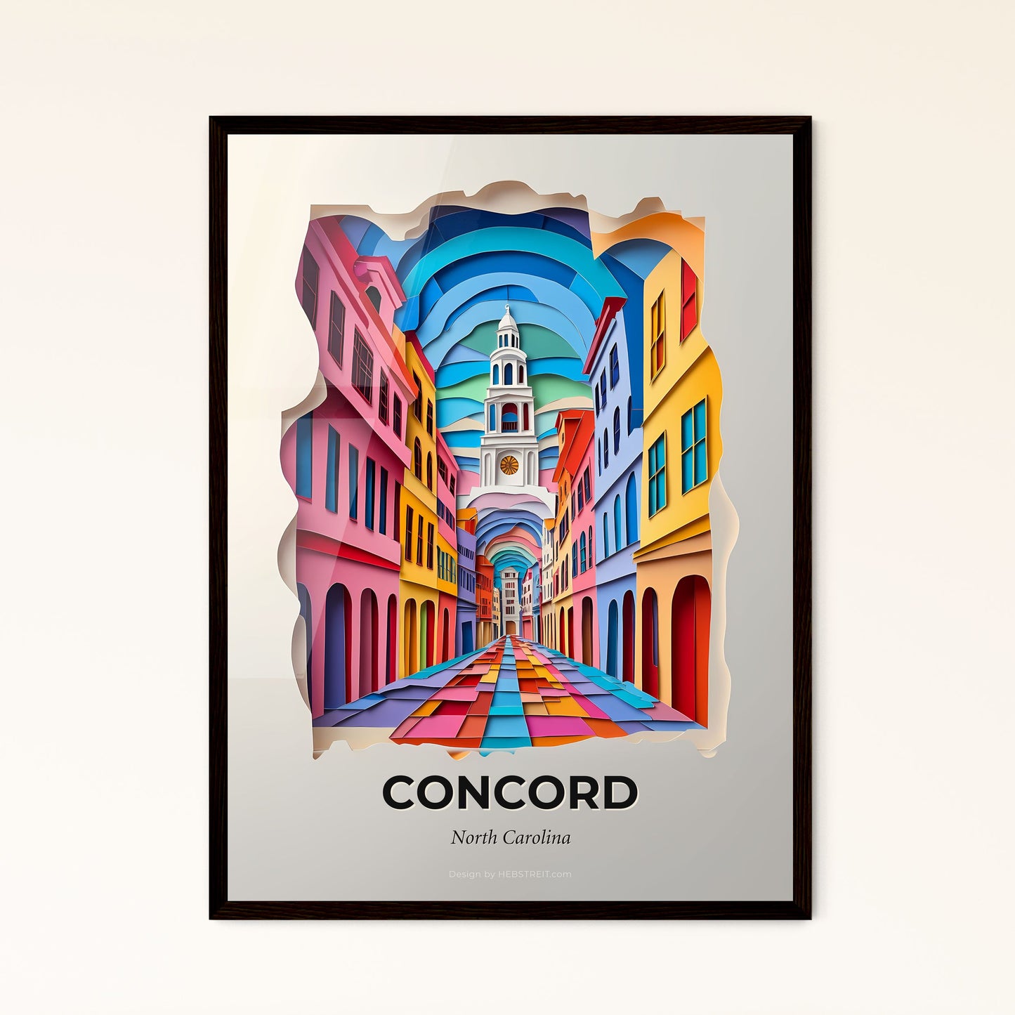 Vivid Concord, North Carolina, Papercut Print