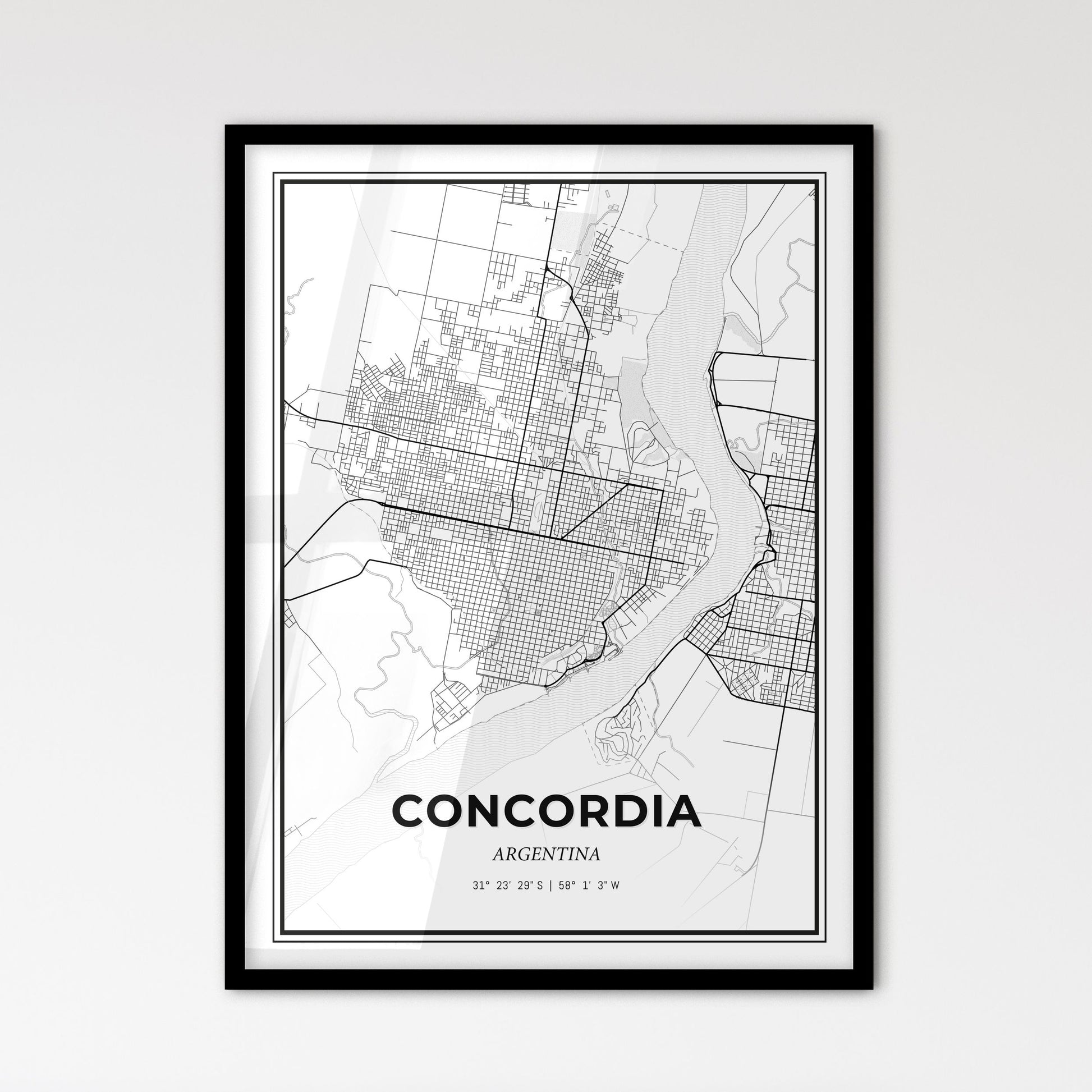 Concordia Argentina - Scandinavian Style City Map for Modern Home Decor