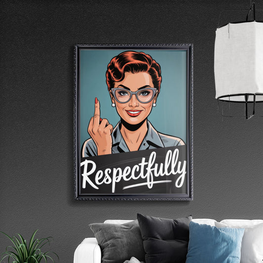 Confident Woman Playfully Expressing Attitude with a Respectful Gesture in a Retro-Inspired Illustration.