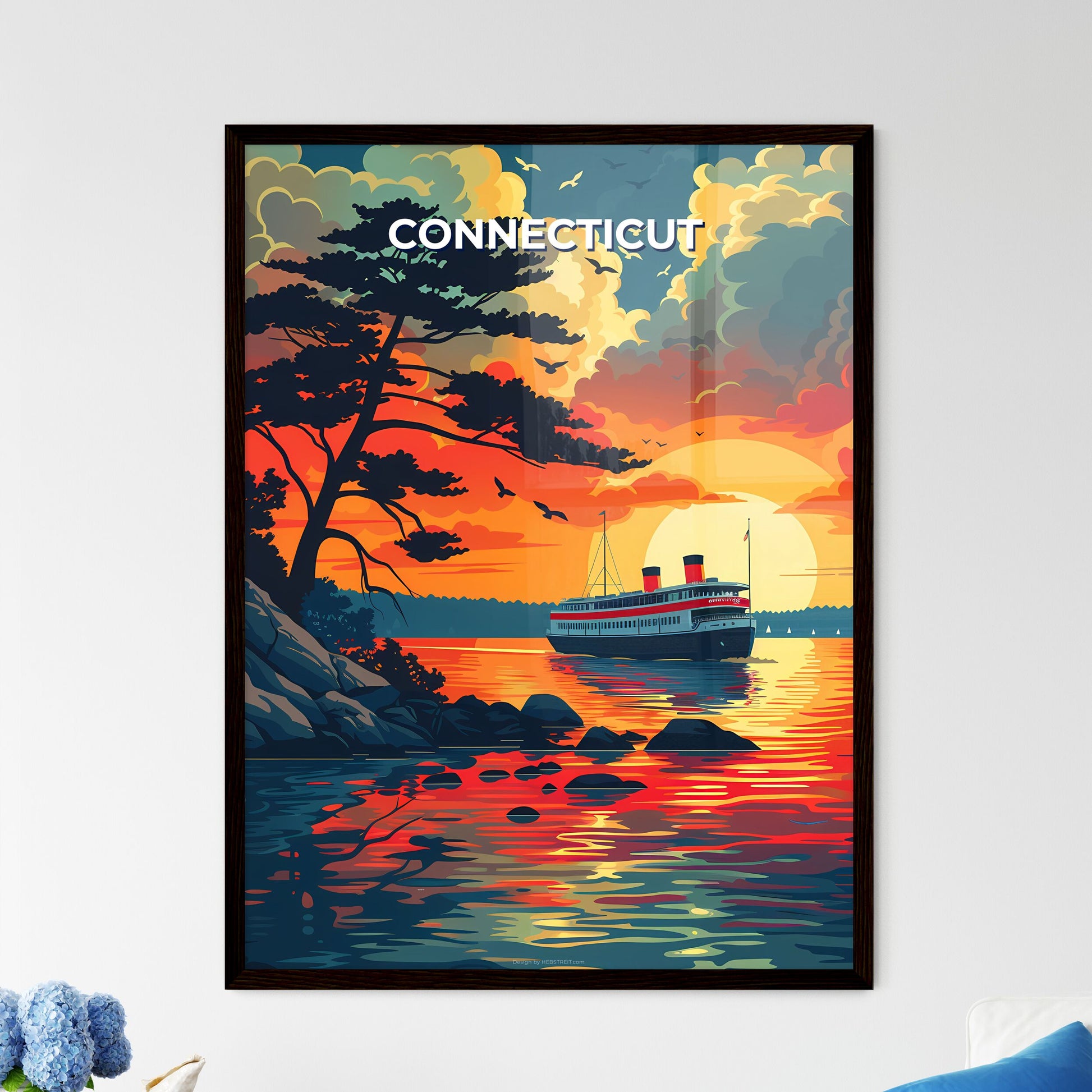 Connecticut, Art, Painting, Picture, Canvas, Lake, Boat, Water, Abstract, Bright