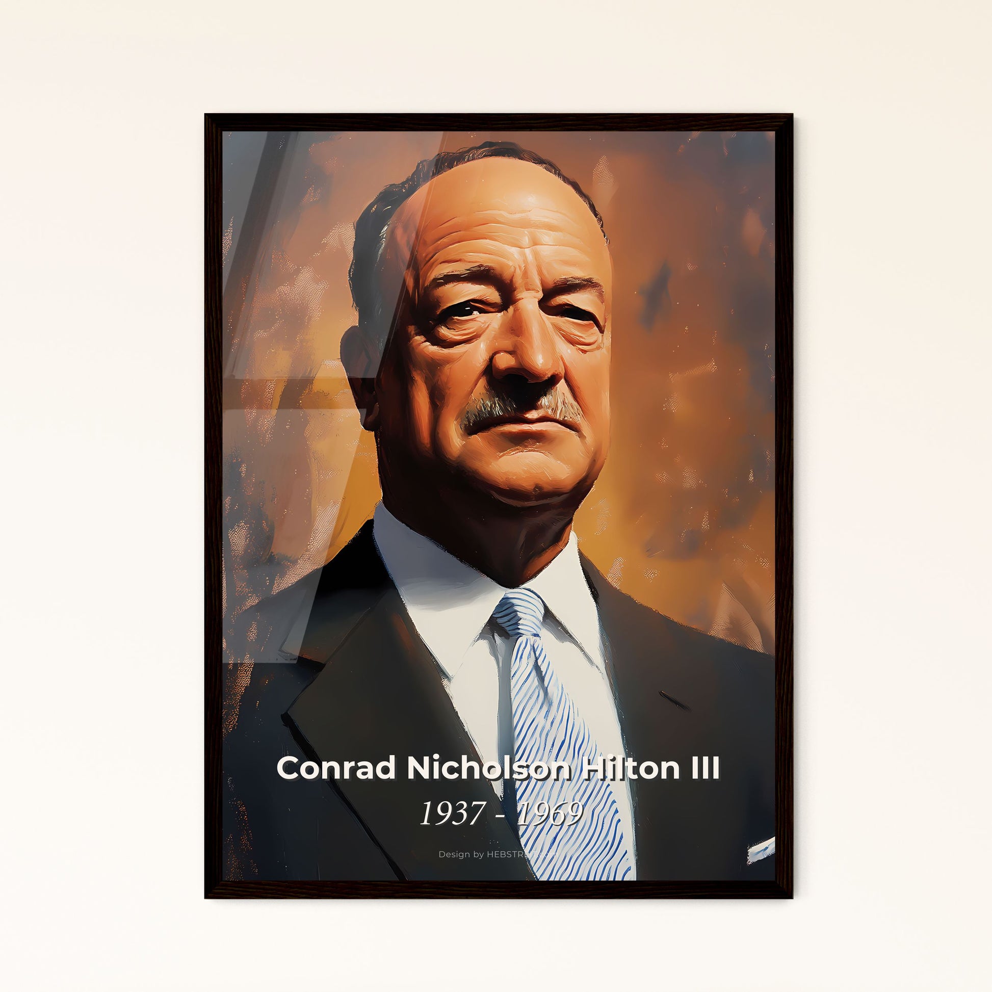 Portrait of Conrad Nicholson Hilton III, 1937 - 1969. Impressionistic painting of a man in a suit and tie.