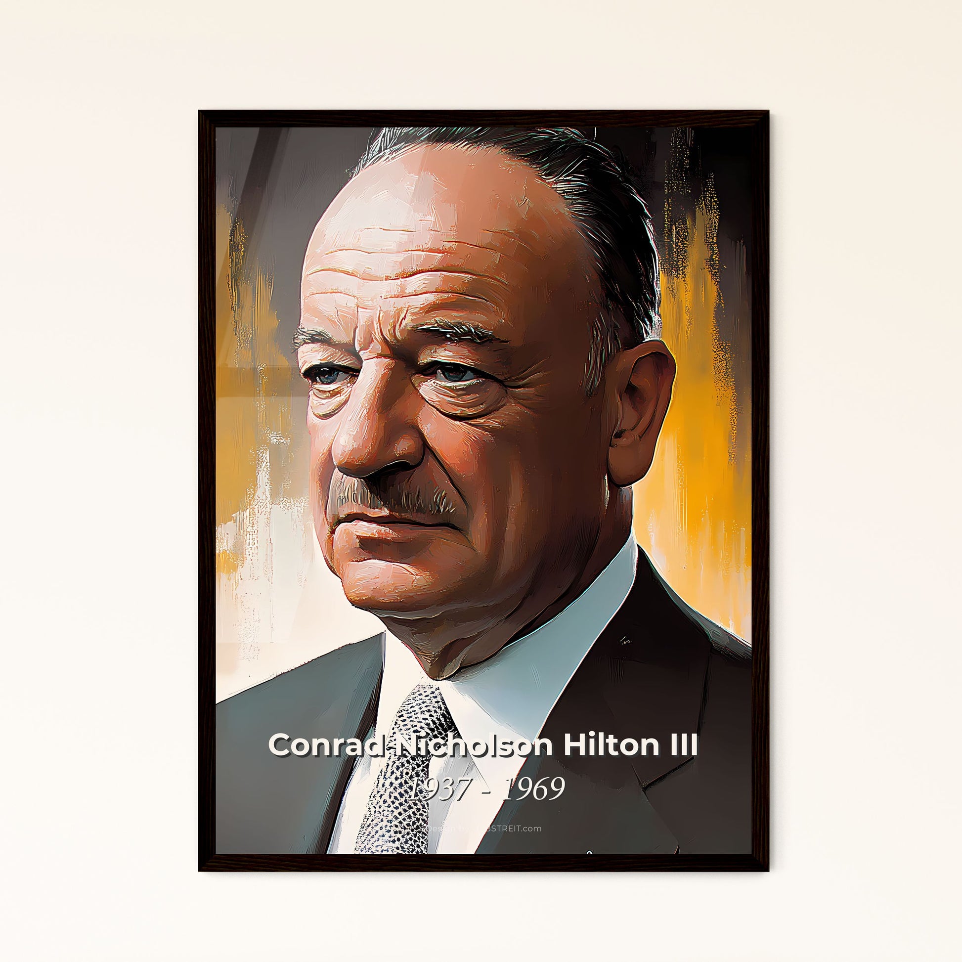 Portrait of Conrad Nicholson Hilton III, 1937 - 1969. Impressionistic painting of a man in a suit.