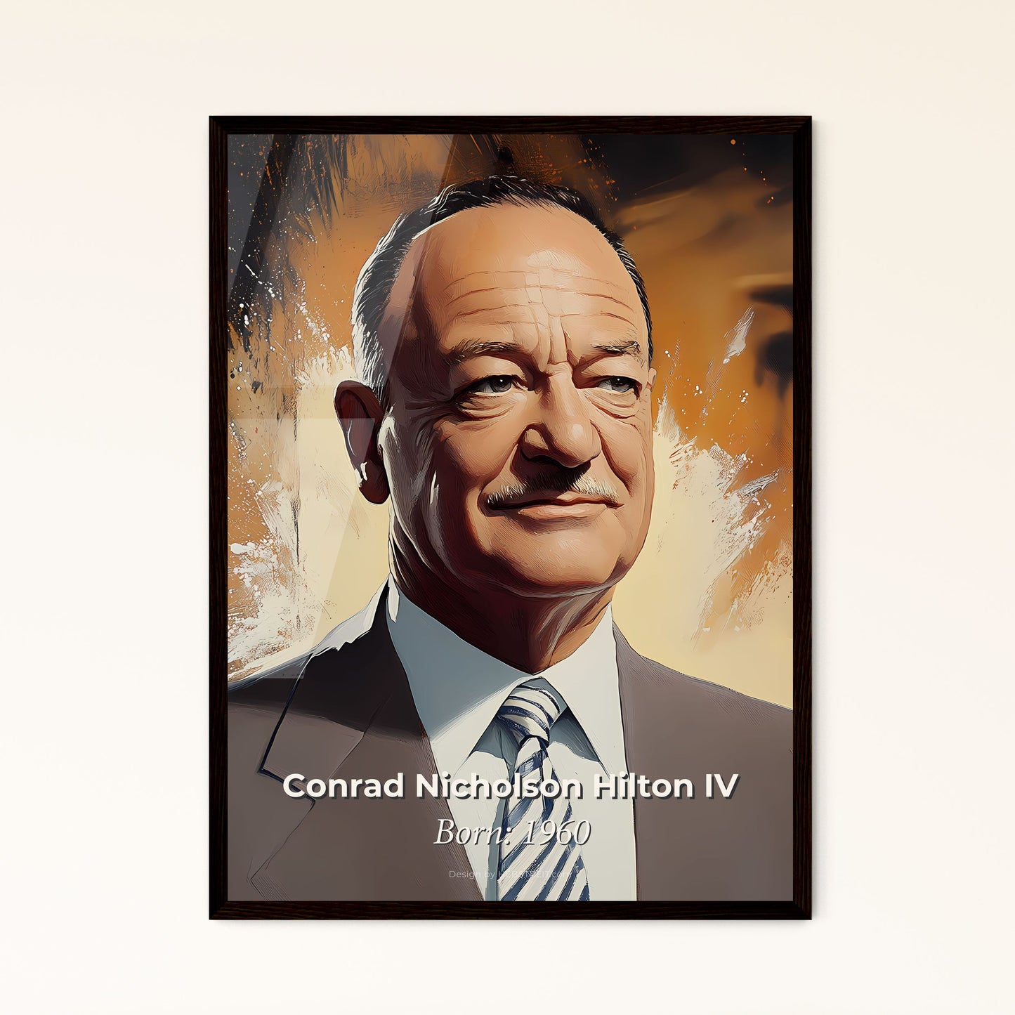 Portrait of Conrad Nicholson Hilton IV, Born: 1960. Impressionistic painting of a man in a suit and tie.