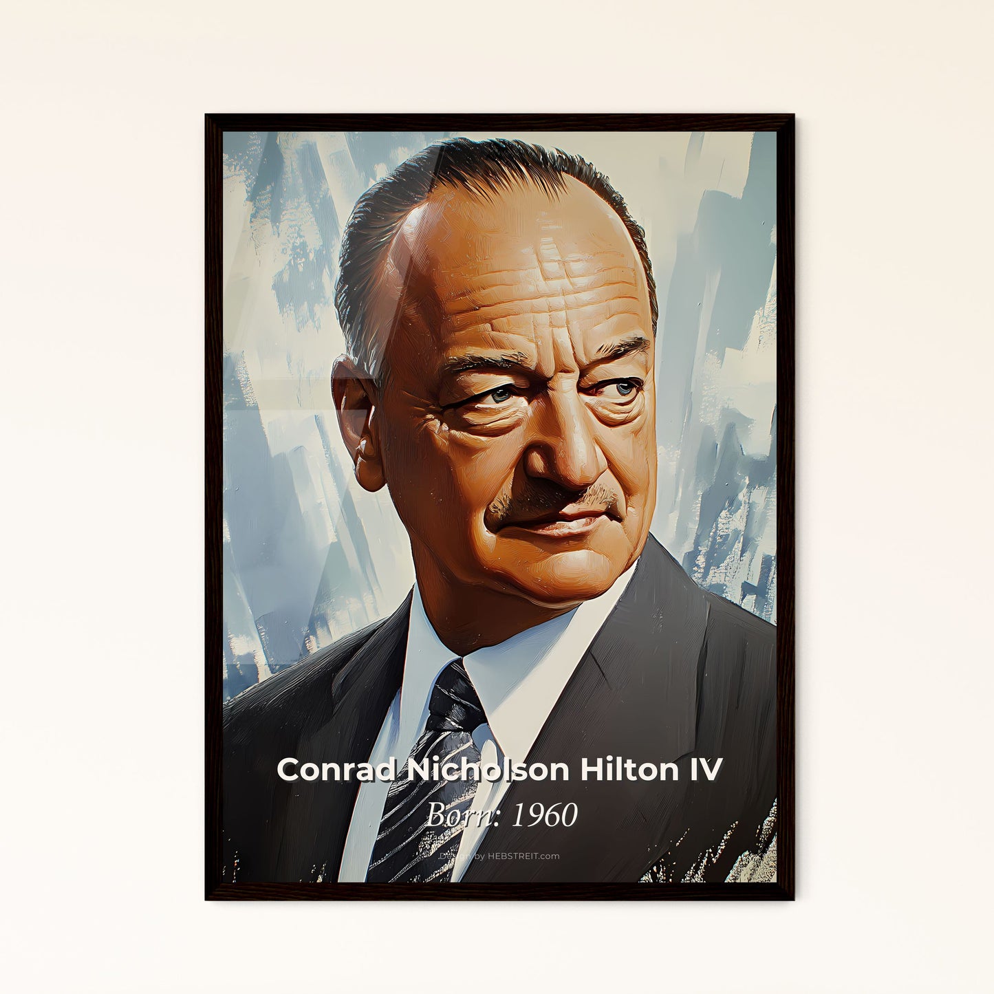 Portrait of Conrad Nicholson Hilton IV, Born: 1960. Impressionistic painting of a man in a suit and tie.