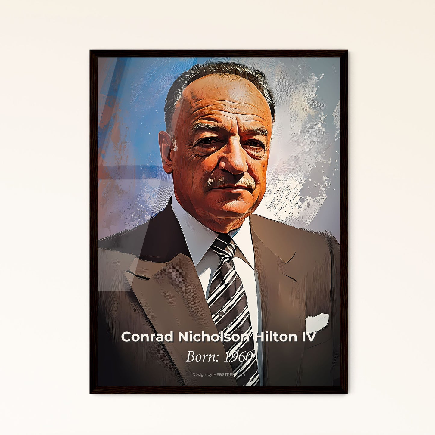 Portrait of Conrad Nicholson Hilton IV, Born: 1960. Impressionistic painting of a man in a suit.