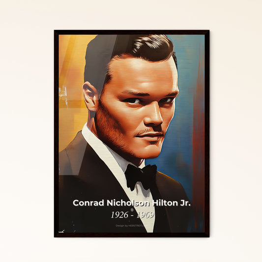 Portrait of Conrad Nicholson Hilton Jr., 1926 - 1969. Impressionistic painting of a man in a suit.