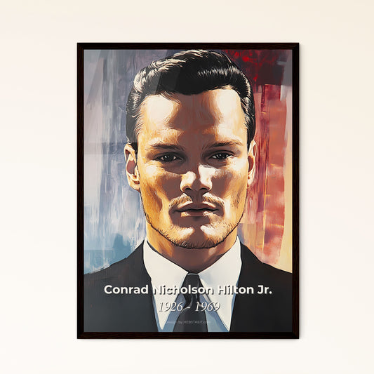 Portrait of Conrad Nicholson Hilton Jr., 1926 - 1969. Impressionistic painting of a man in a suit.