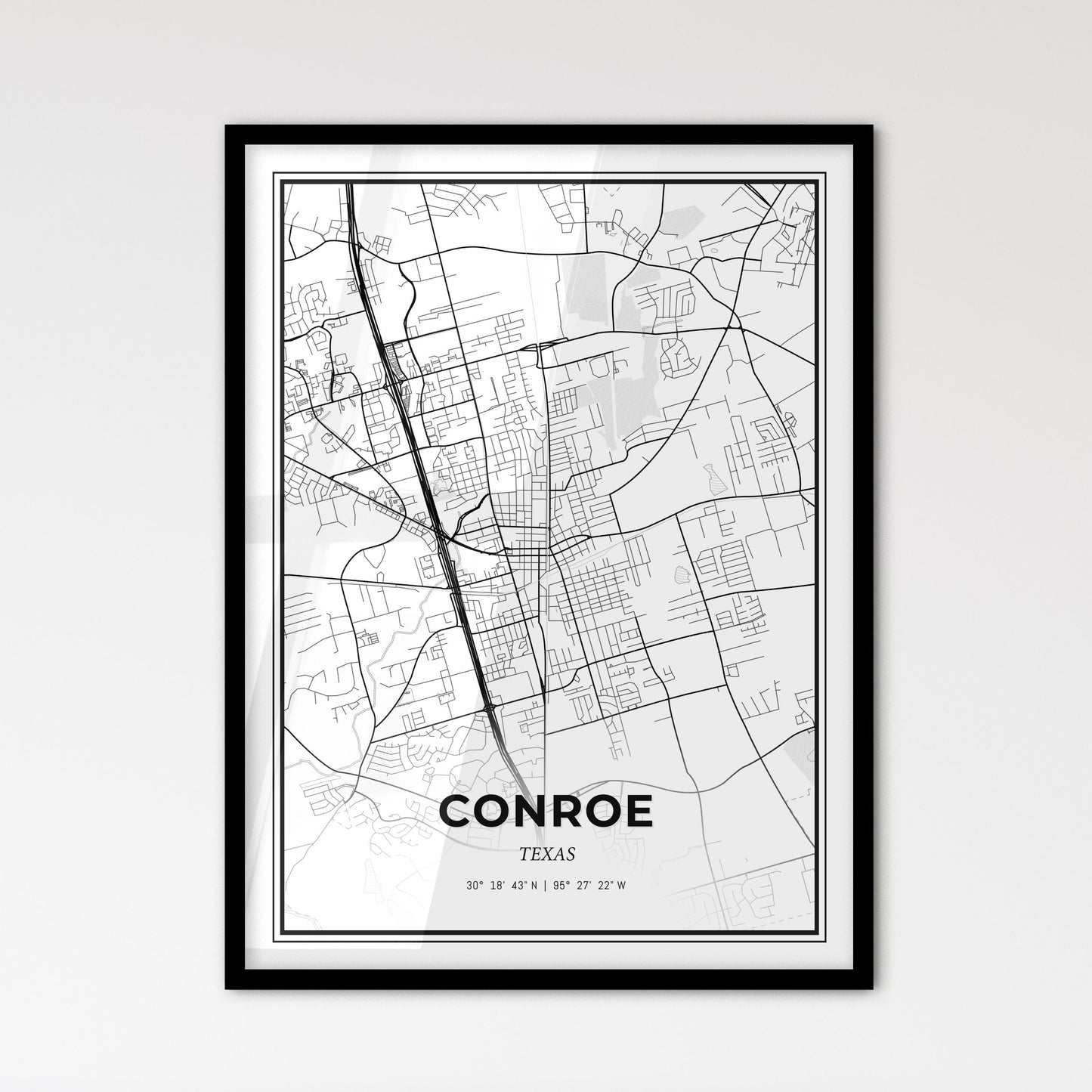 Conroe Texas - Scandinavian Style City Map for Modern Home Decor