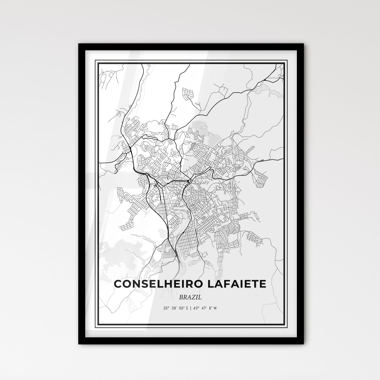 Conselheiro Lafaiete Brazil - Scandinavian Style City Map for Modern Home Decor