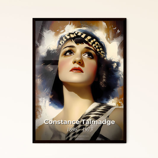 Portrait of Constance Talmadge, 1898 - 1973. Impressionistic painting of a woman with a headband.