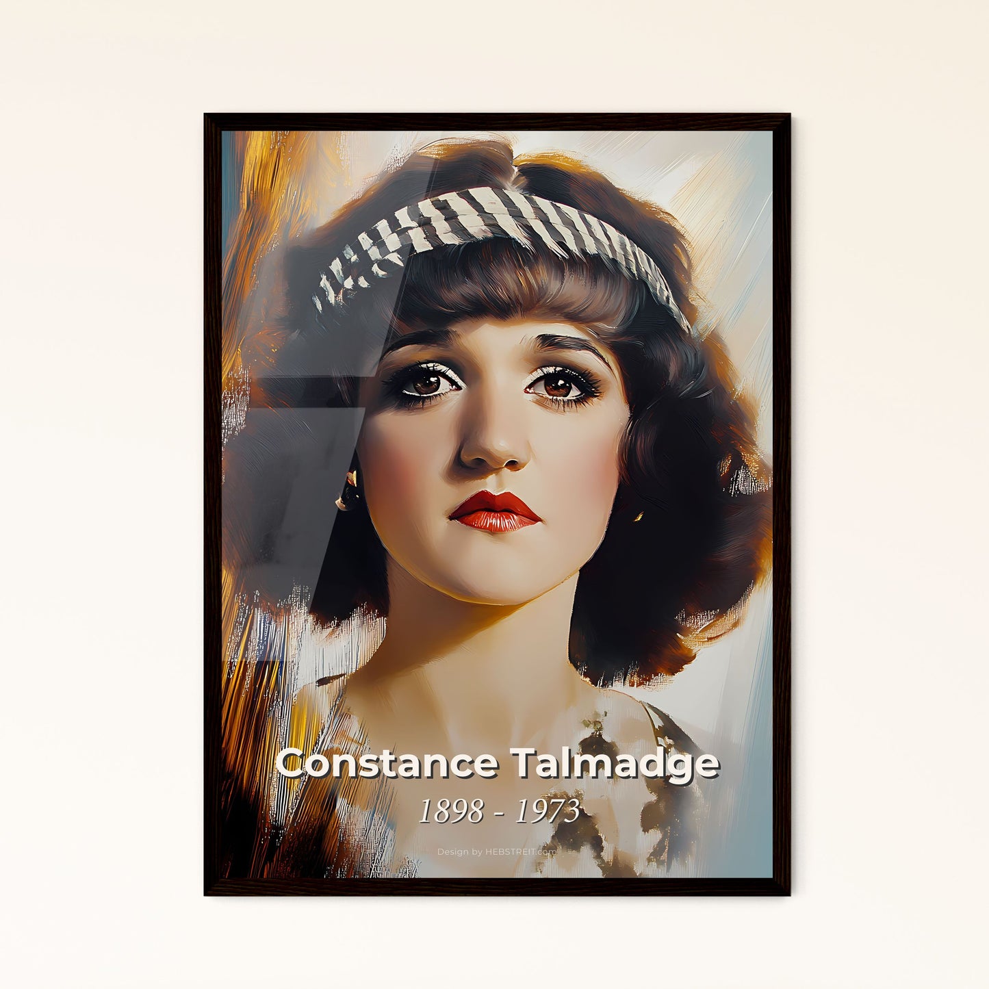 Portrait of Constance Talmadge, 1898 - 1973. Impressionistic painting of a woman with a headband.