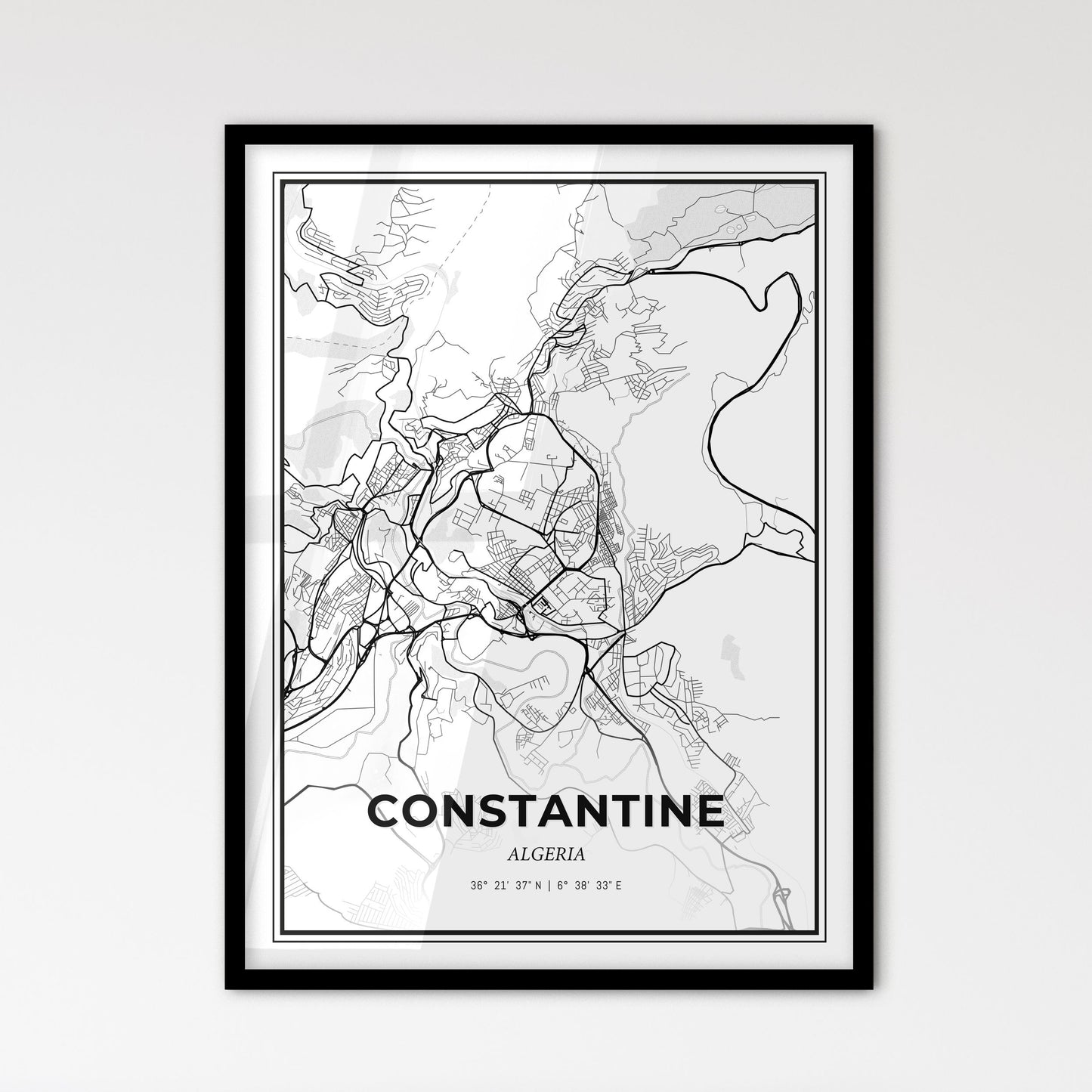 Constantine Algeria - Scandinavian Style City Map for Modern Home Decor