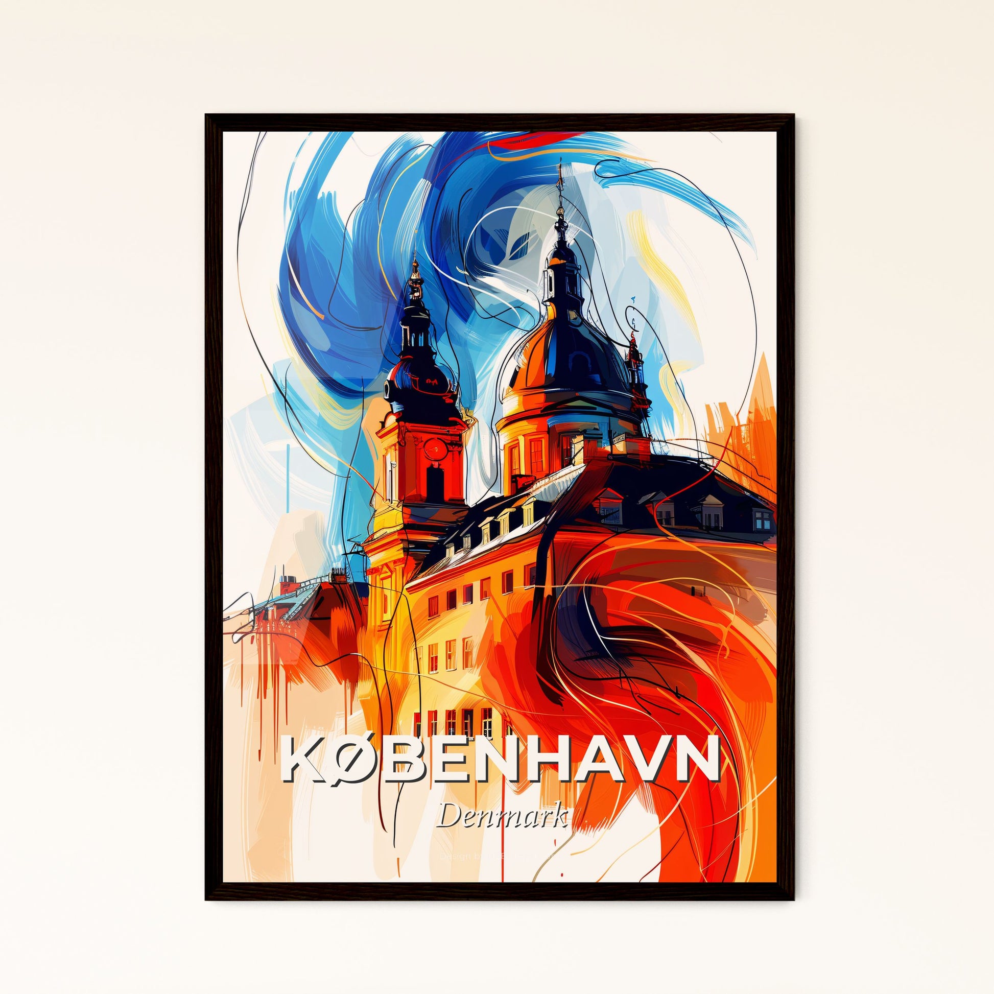 Vibrant København, Denmark - A Painting Of A Building With A Colorful Swirl