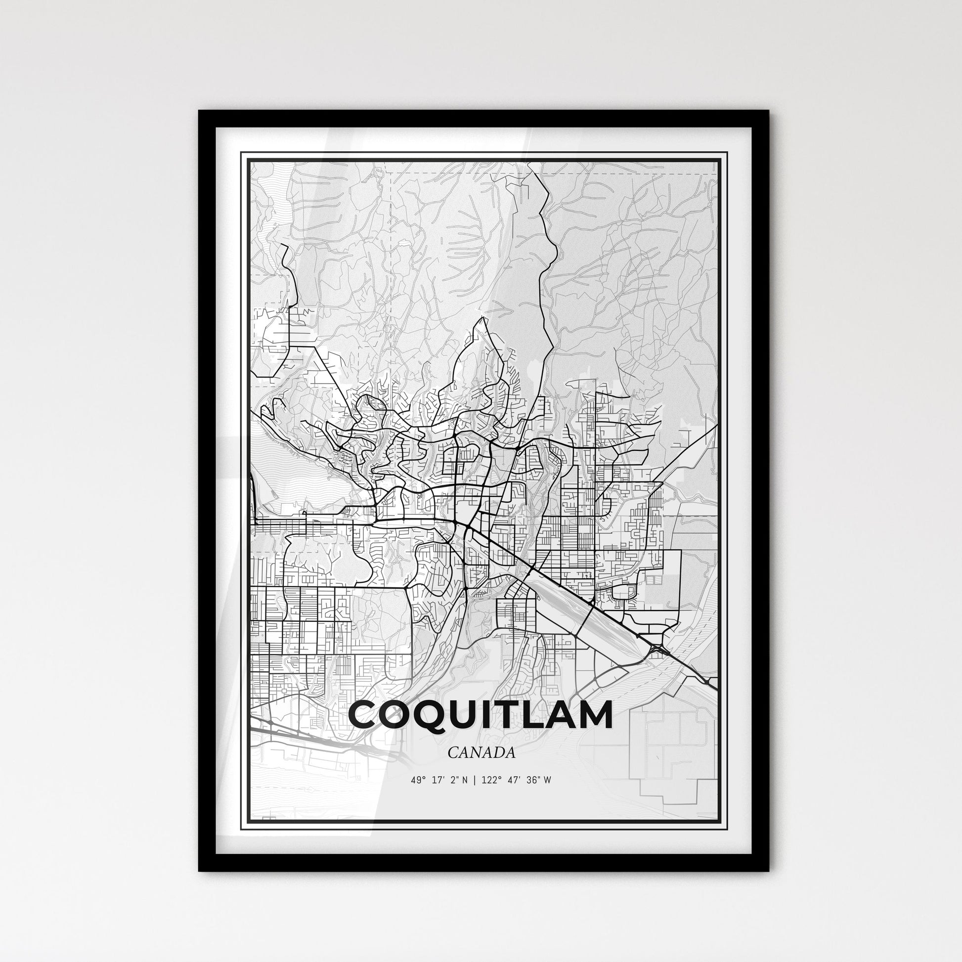 Coquitlam Canada - Scandinavian Style City Map for Modern Home Decor