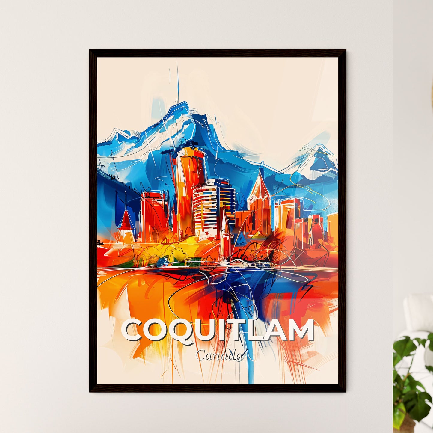 Vibrant Coquitlam, Canada - A Colorful Cityscape With Mountains In The Background