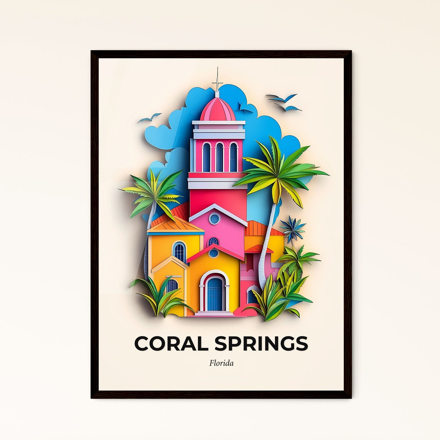 Vivid Coral Springs, Florida, Papercut Print