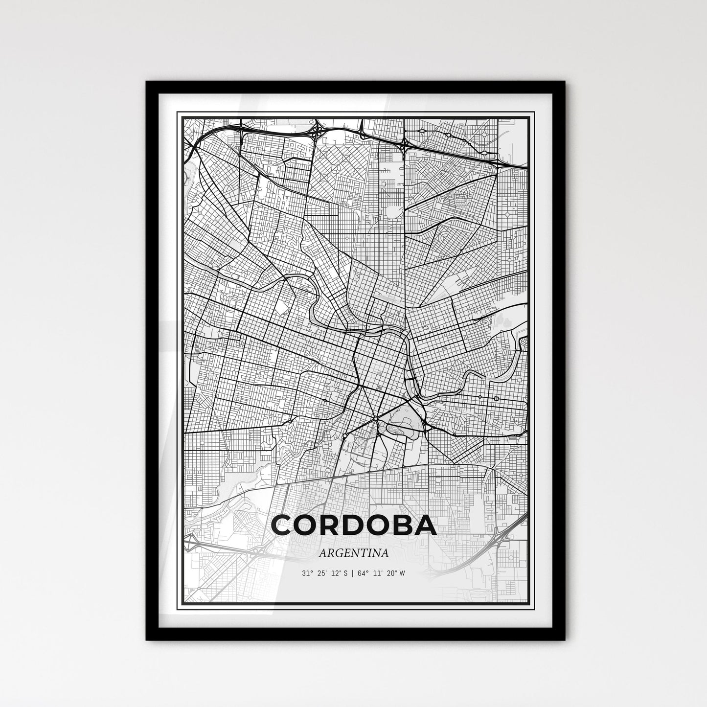 Cordoba Argentina - Scandinavian Style City Map for Modern Home Decor