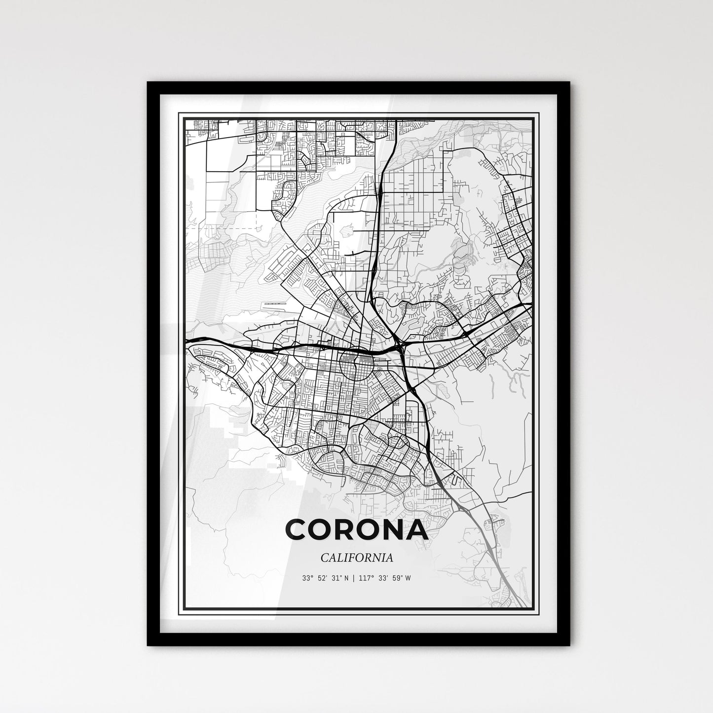 Corona California - Scandinavian Style City Map for Modern Home Decor