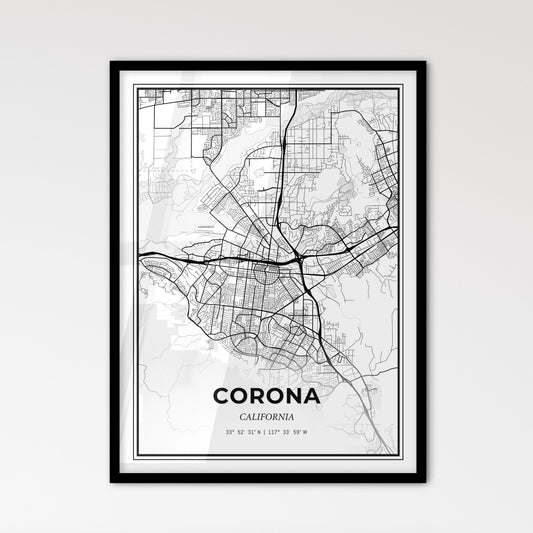 Corona California - Scandinavian Style City Map for Modern Home Decor