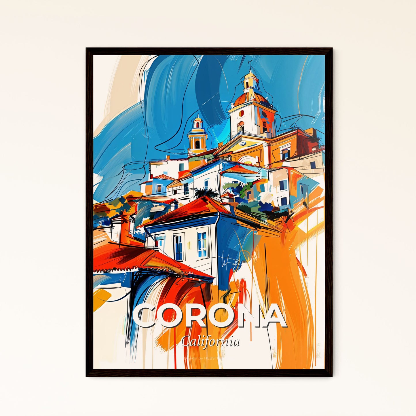 Vibrant Corona, California - A Painting Of A Building On A Hill