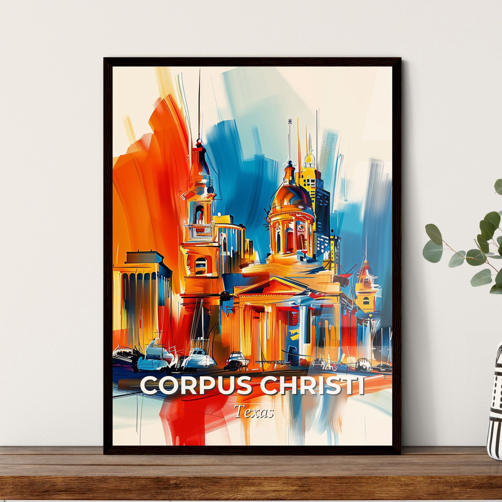 Vibrant Corpus Christi, Texas - A Painting Of A Building With A Colorful Background