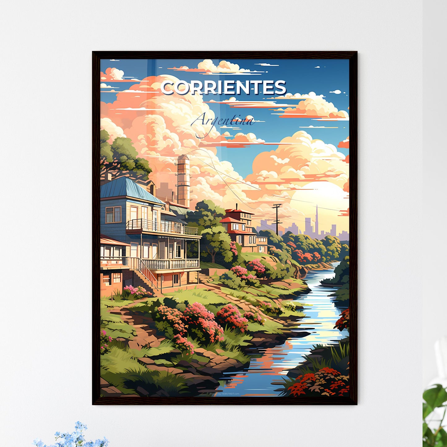 Corrientes, Argentina Riverfront Cityscape: Vibrant Artistic Skyline Painting Default Title