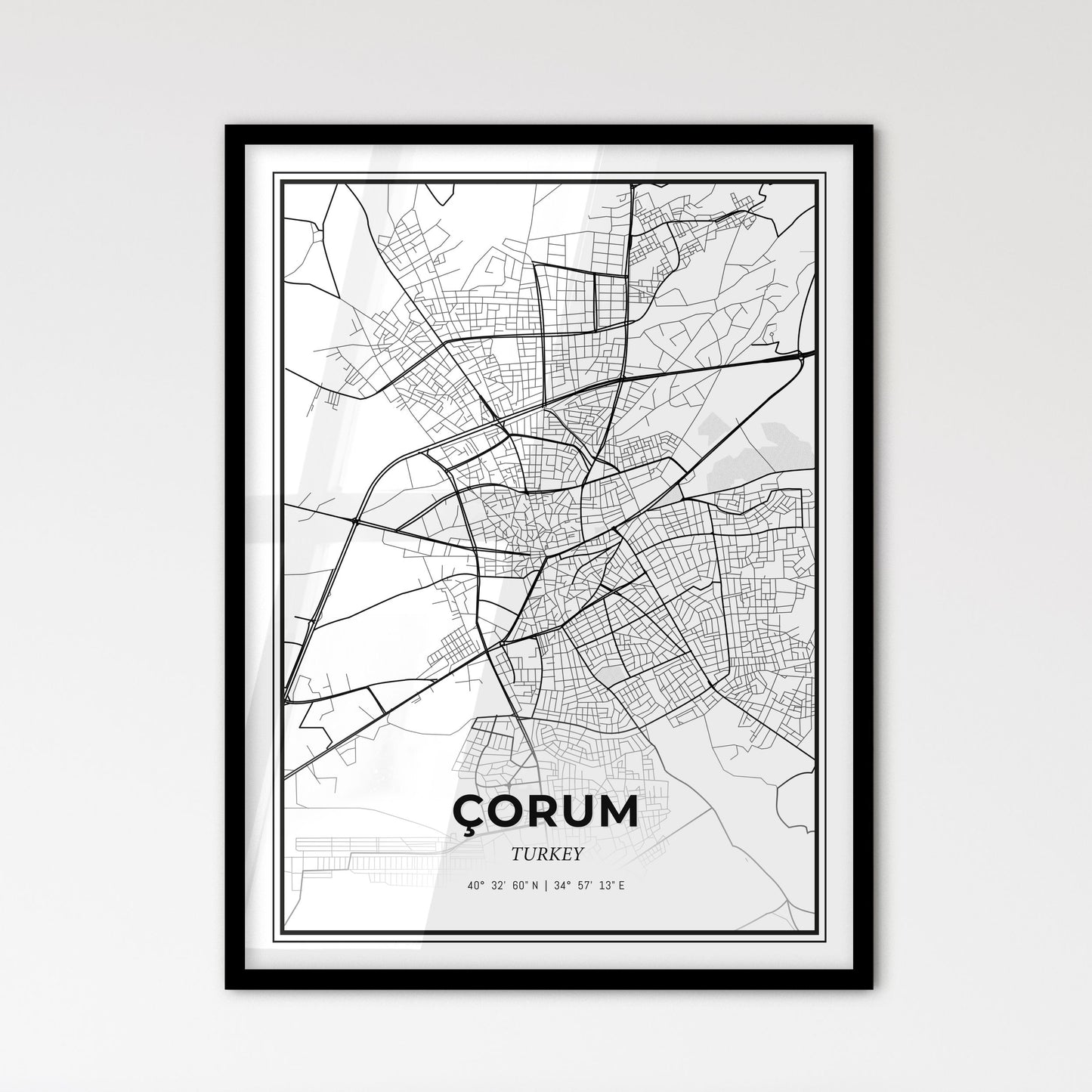 Çorum Turkey - Scandinavian Style City Map for Modern Home Decor