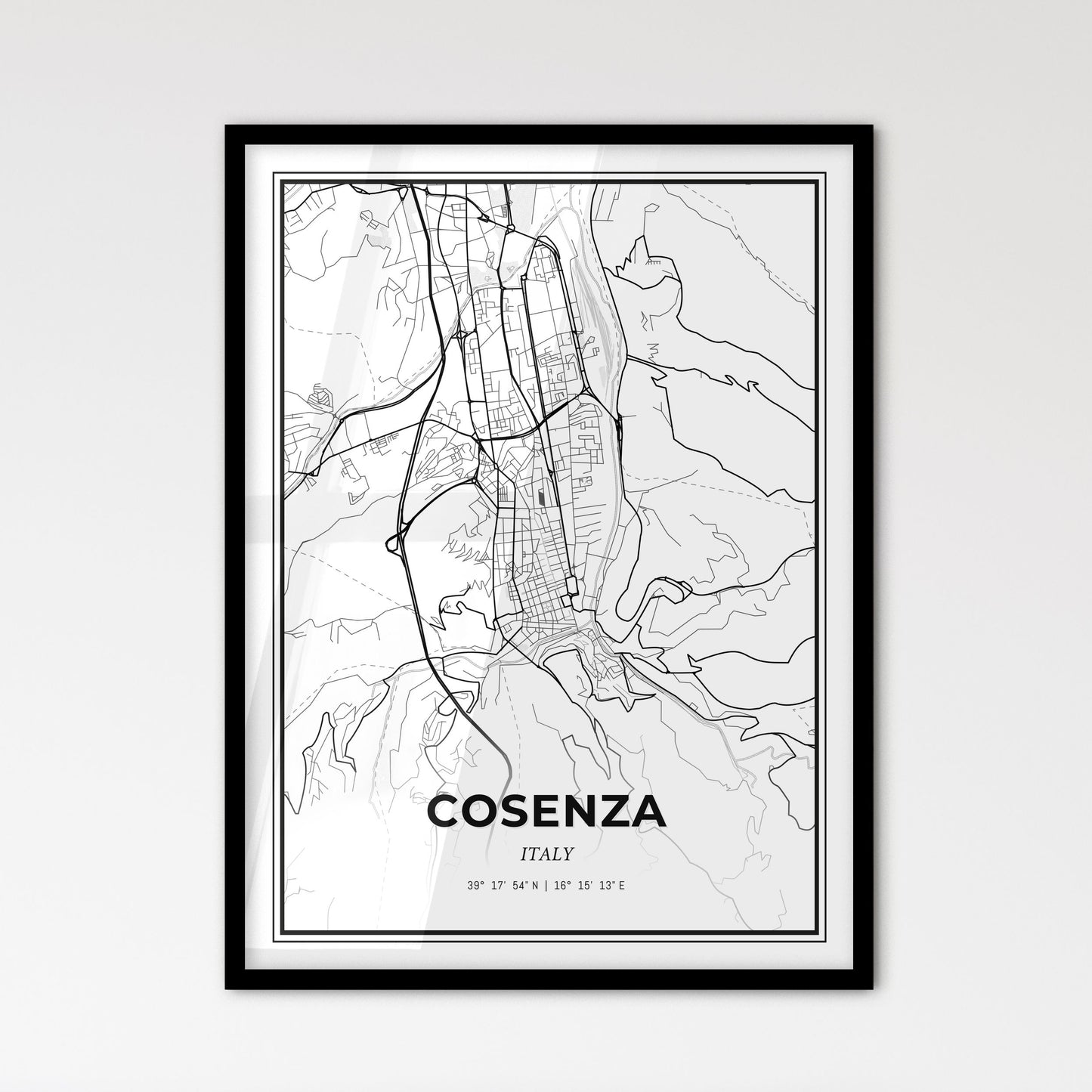 Cosenza Italy - Scandinavian Style City Map for Modern Home Decor